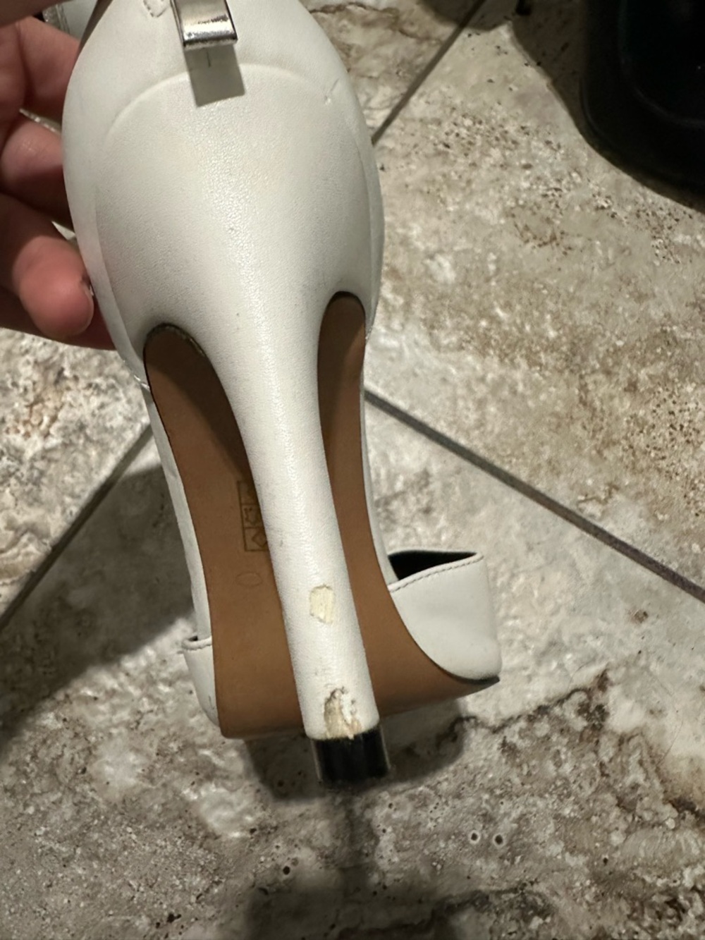 Aldo White Pointed-Toe Ankle Strap Heels with Gold Stud Detail - Picture 6 of 6